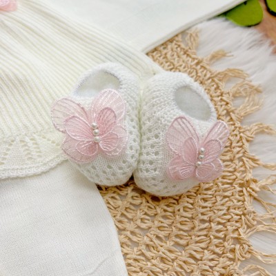  Saída de Maternidade Borboleta - Off White e Rosa